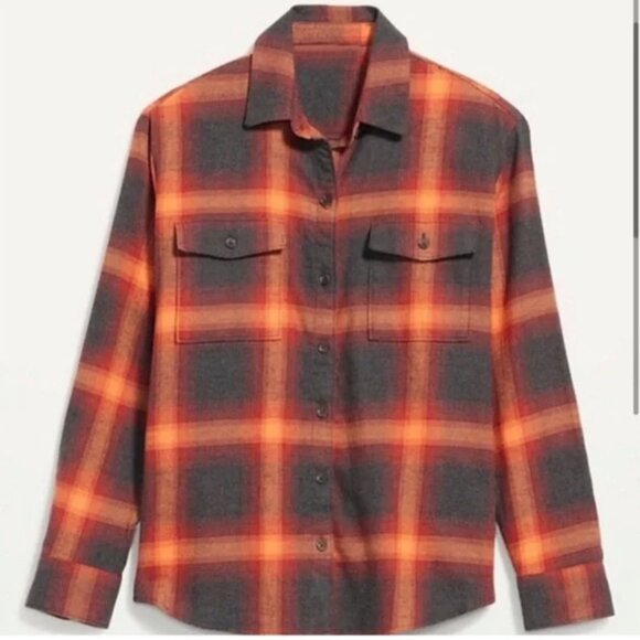 Plaid Flannel Old Navy Boyfriend Shirt Cotton Button Down Taylor Swift Evermore - Picture 1 of 7